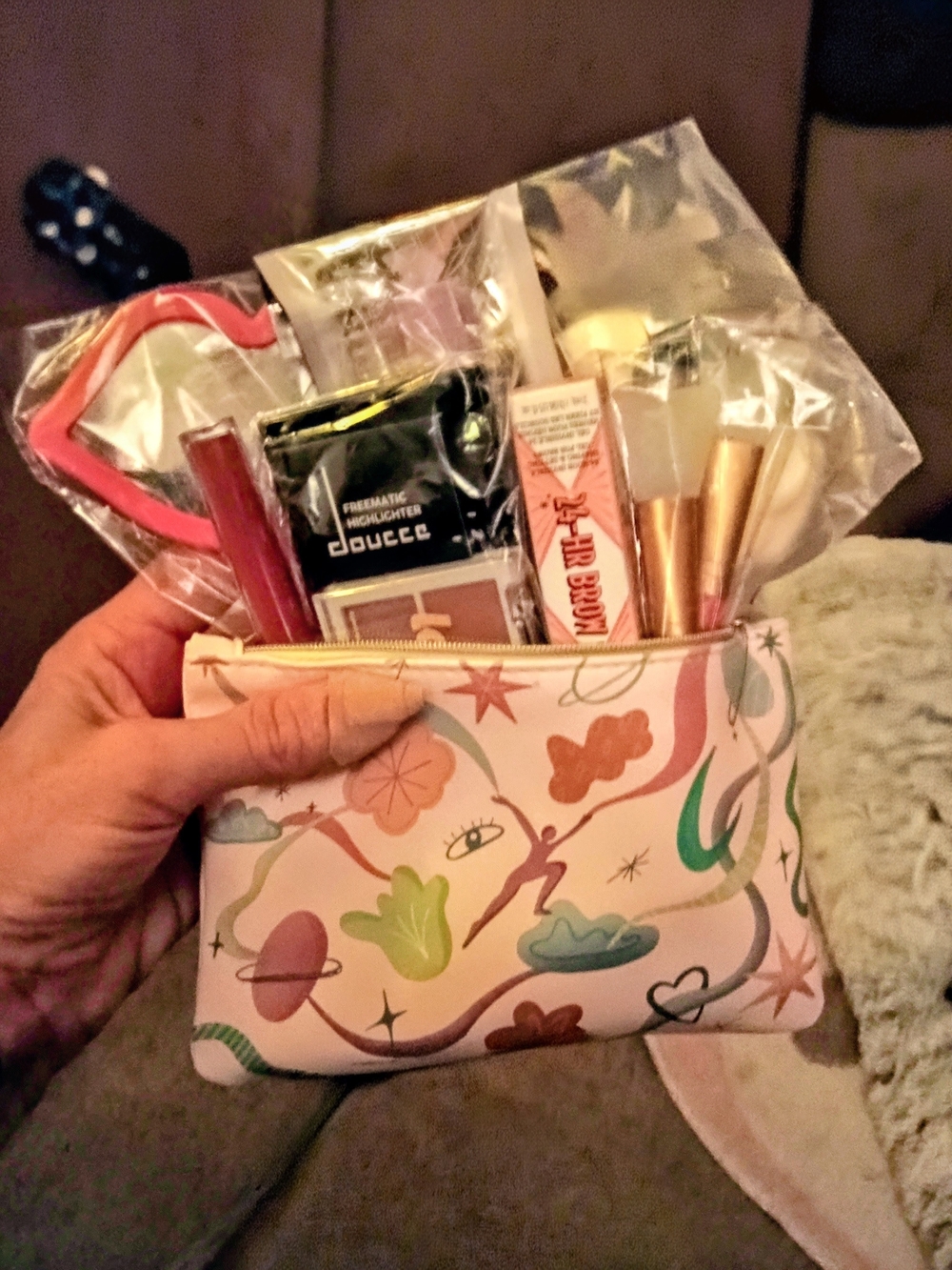 Pastel Abstract Printed Cosmetic Pouch with Assorted Makeup Gift Set